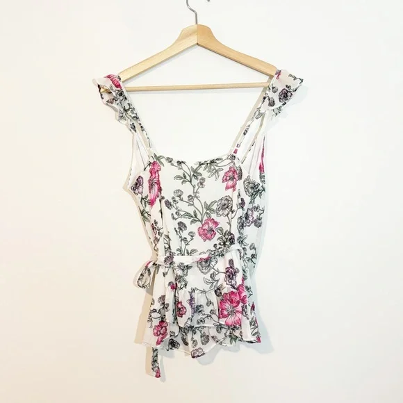 Express Floral Pink & White Wrap Peplum Tank Top Size XS - Picture 7 of 8